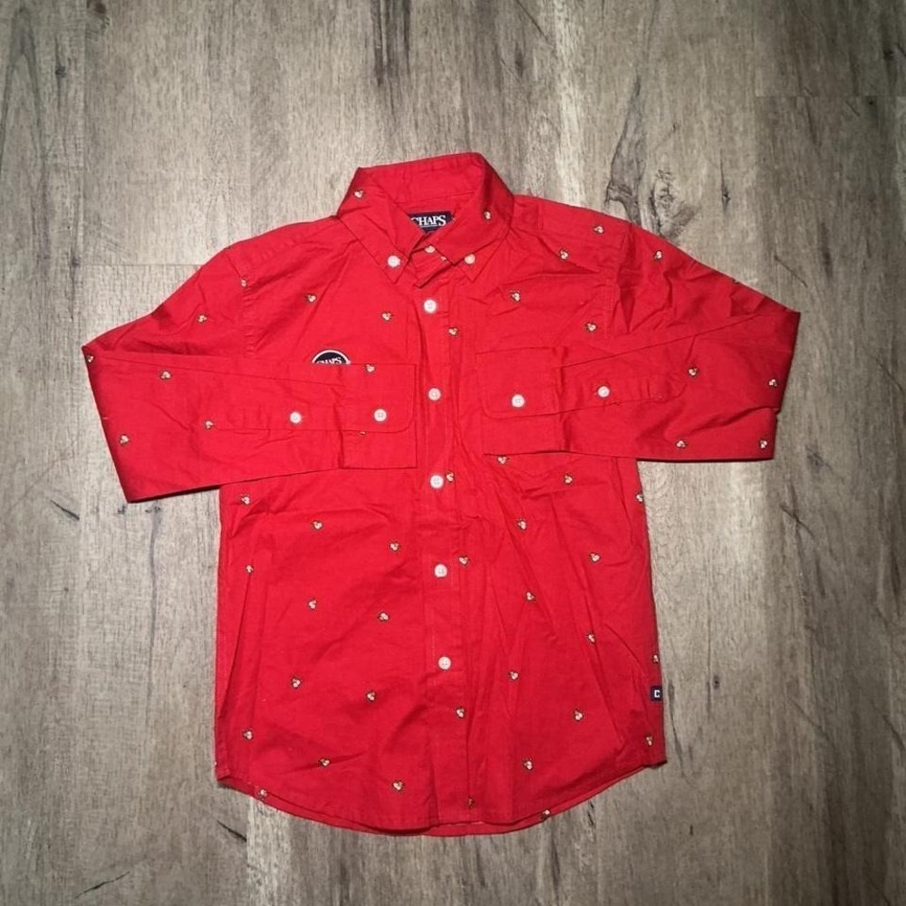 Chaps Red Button Up Shirt‎ Dog Print Size Medium NWT Preppy